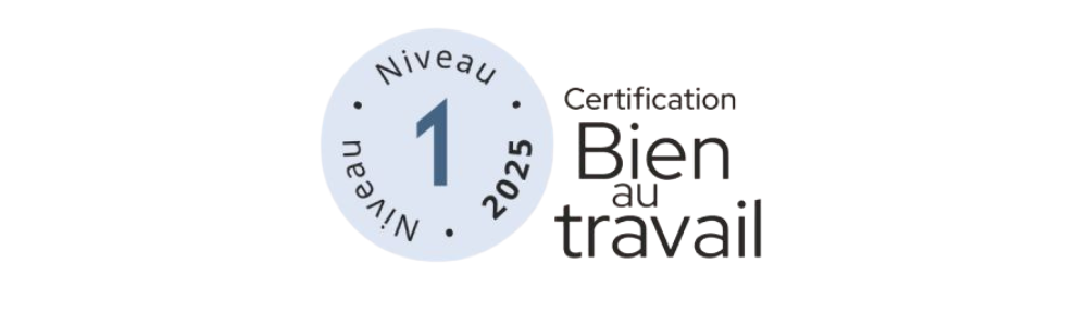 Certification Bien au travail - Niveau 1 par Cœsion SP. Cette reconnaissance confirme notre engagement envers la santé, le mieux-être et la performance durable, en créant un environnement de travail humain et épanouissant.